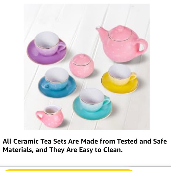 Jewelkeeper 13 Pieces Porcelain Pastel Polka Dots Design Tea Set For Children - Picture 6 of 13